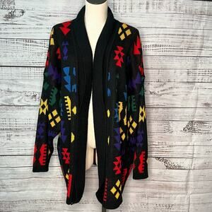 Kathy White Vintage Plus Size 2X Multicolor Rainbow Aztec Southwestern Cardigan